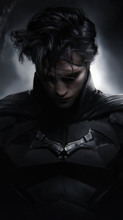 Robert Pattinson as Batman in dark, brooding portrait