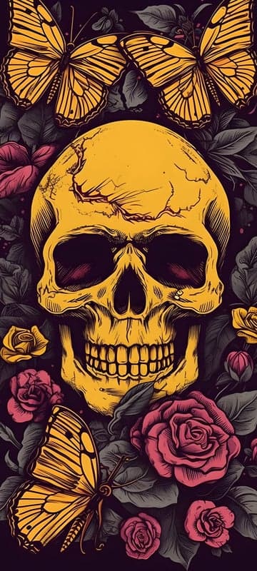 Gothic Skull and Butterflies with Roses