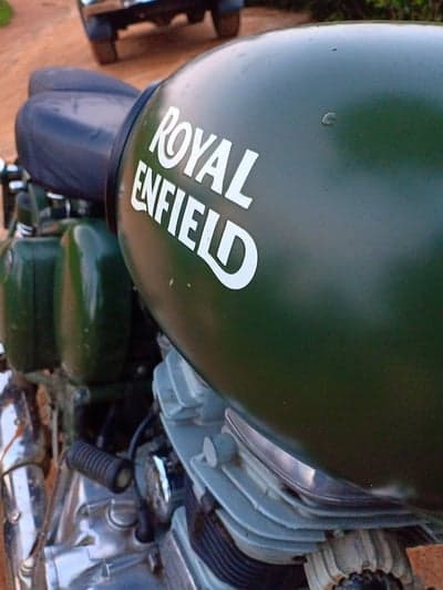 Royal Enfield motorcycle gas tank with logo