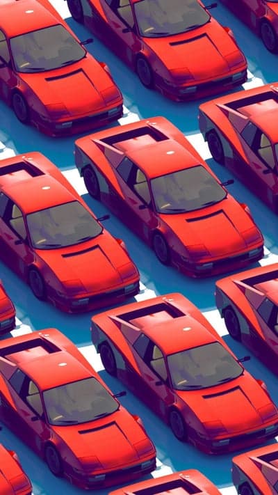 Red Ferrari Testarossa Cars in a Row