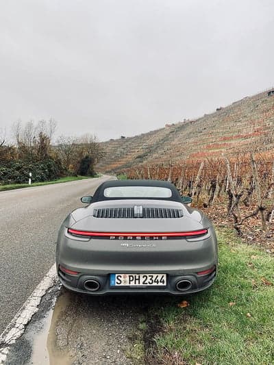 Gray Porsche 911 Carrera Convertible Vineyards Phone Background