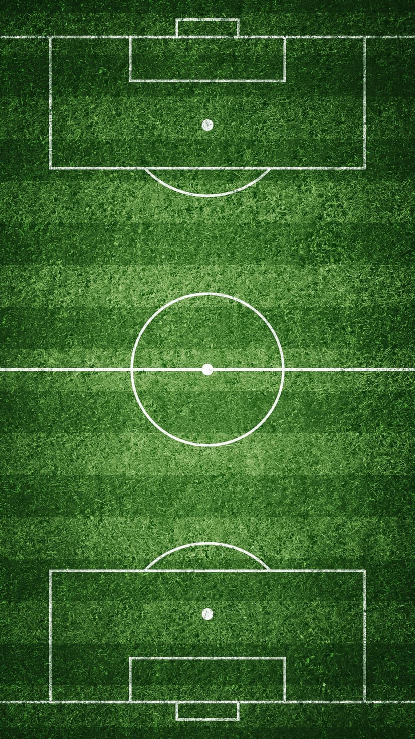 Green soccer field with white chalk lines and a center circle seen from a direct top-down aerial perspective.
