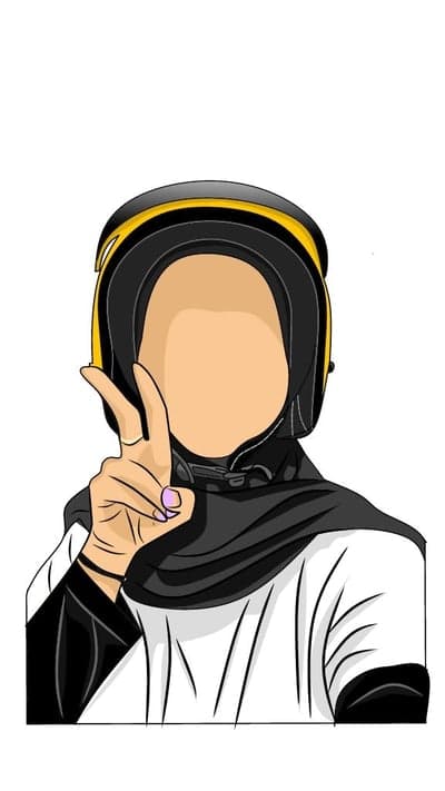 Digital Art: Woman in Hijab and Helmet with Peace Sign