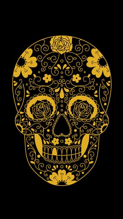 Golden Sugar Skull with Floral Ornaments