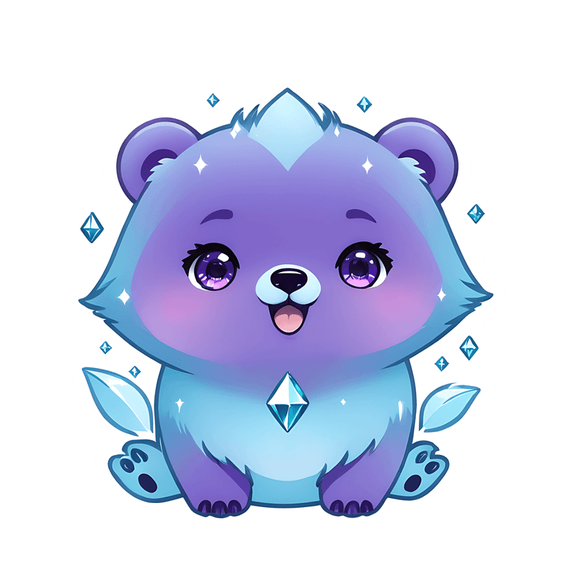 Purple blue bear sticker featuring glossy gradient fur, violet eyes, and an ice crystal chest piece sitting.