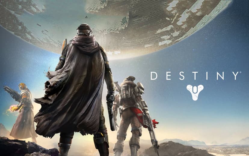 Three armored sci-fi warriors stand on a ridge looking at a massive cracked sphere in a pale blue sky.