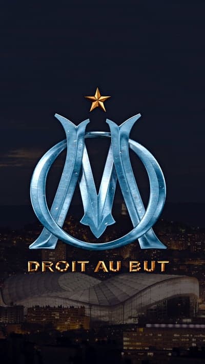 Olympique Marseille Logo with "Droit Au But" and Stadium