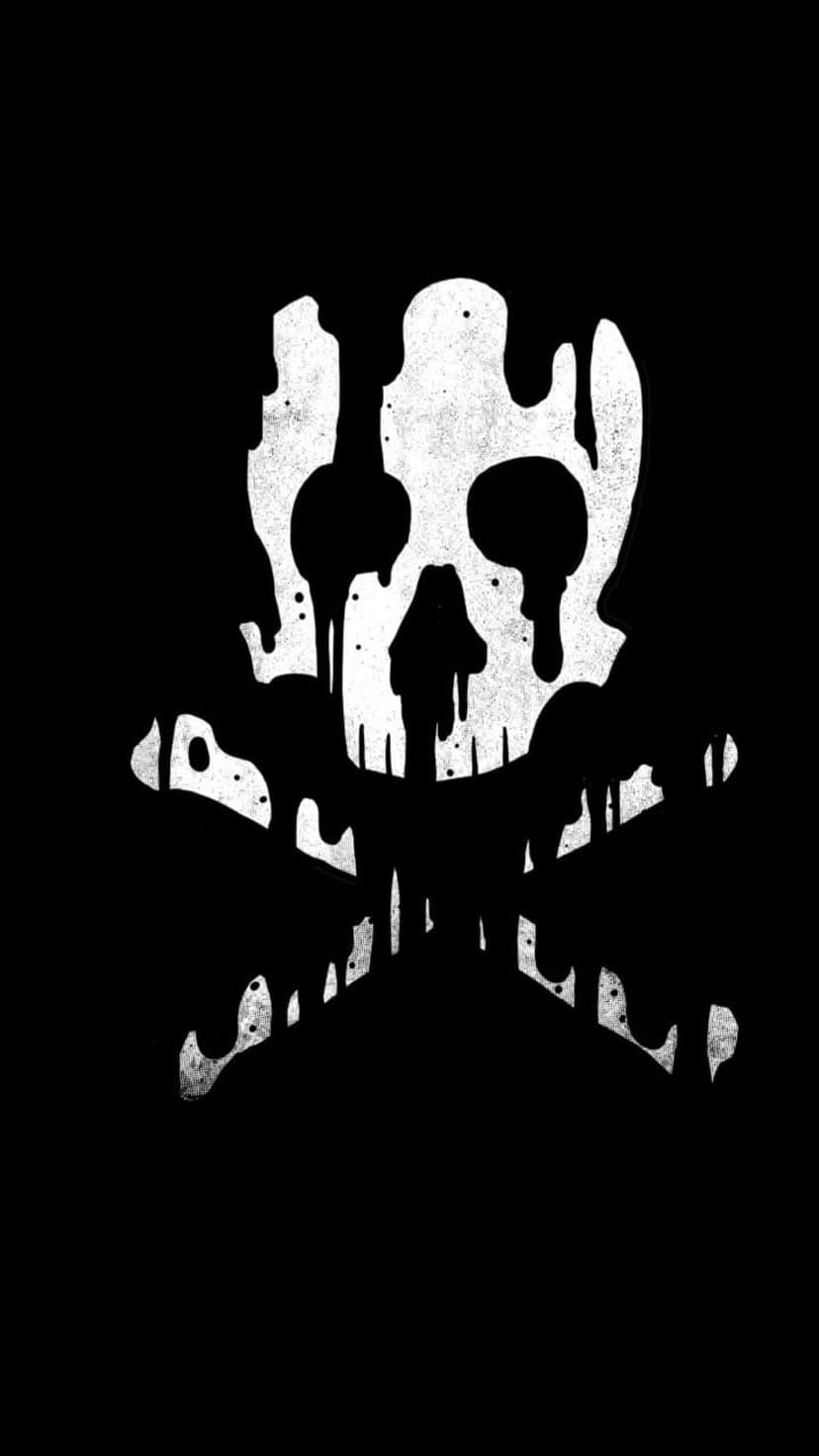 Melting white skull and crossbones with dripping liquid effects against a solid black high-contrast background.