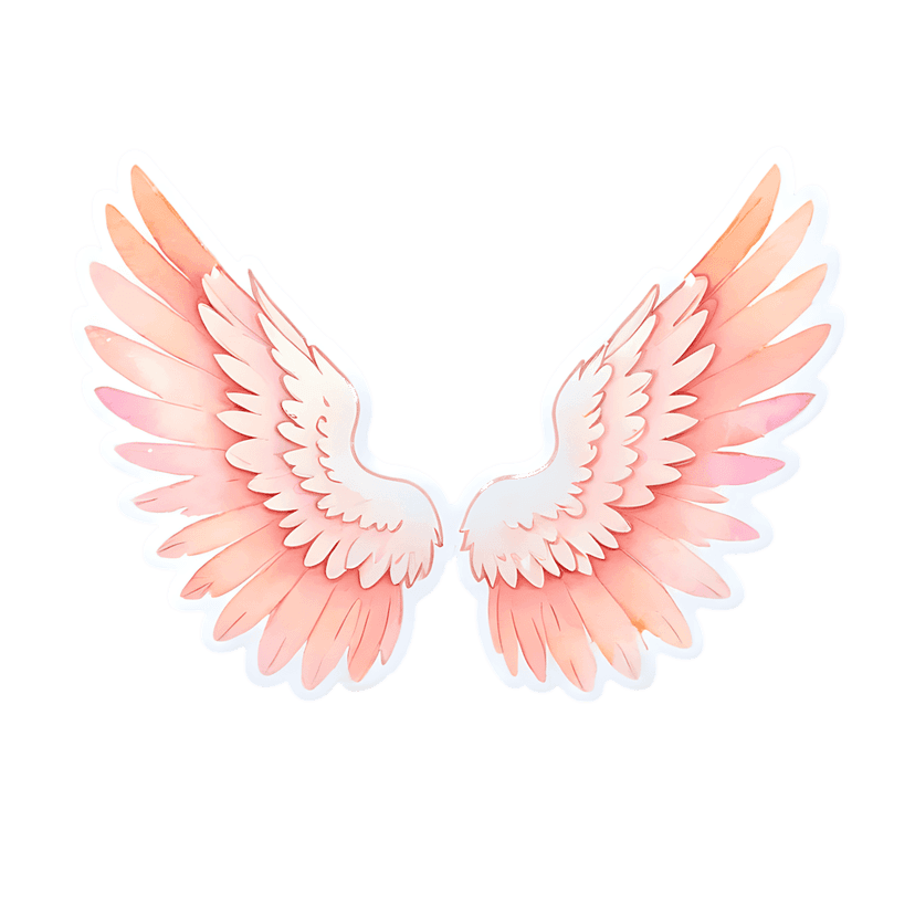 Peach angel wings sticker featuring a watercolor gradient and detailed feathered texture with white outlines.