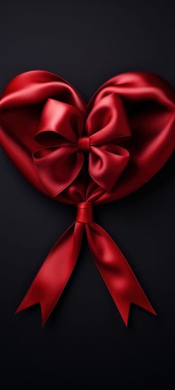 Luxurious Red Satin Heart Bow on Black Background