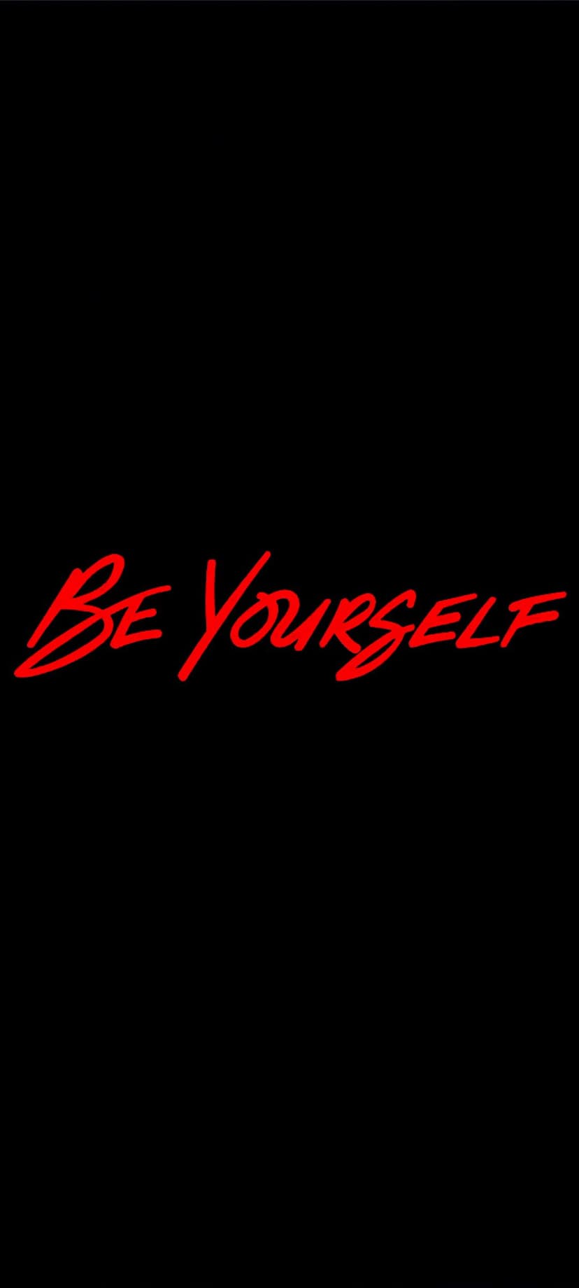 Red Be Yourself script text in a cursive font centered on a solid black background for vertical screens.