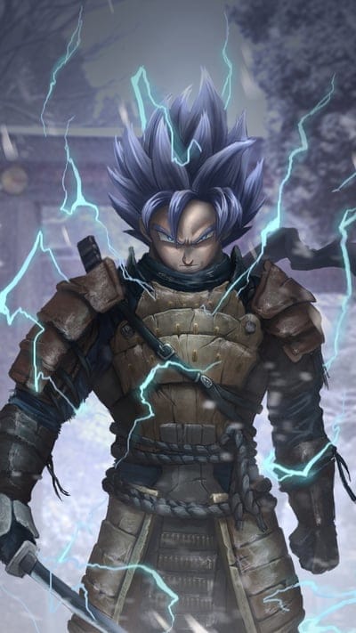 Goku, Dragon Ball, samurai, alternate universe, anime, warrior, lightning, powerful, fan art, Japanese culture, fusion, character