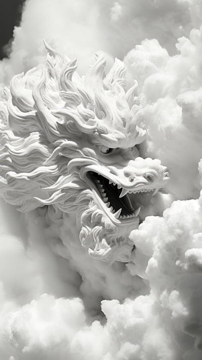 dragon,fangs,white,clouds,asia,art