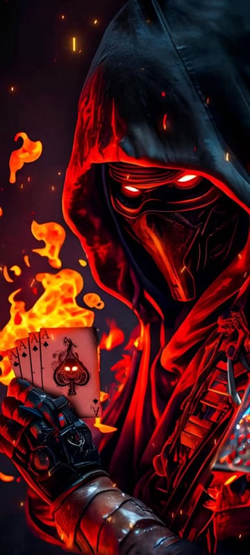 cardsinhand,hoodedboy,redneon,firebg,evil,mask,boy,attitude