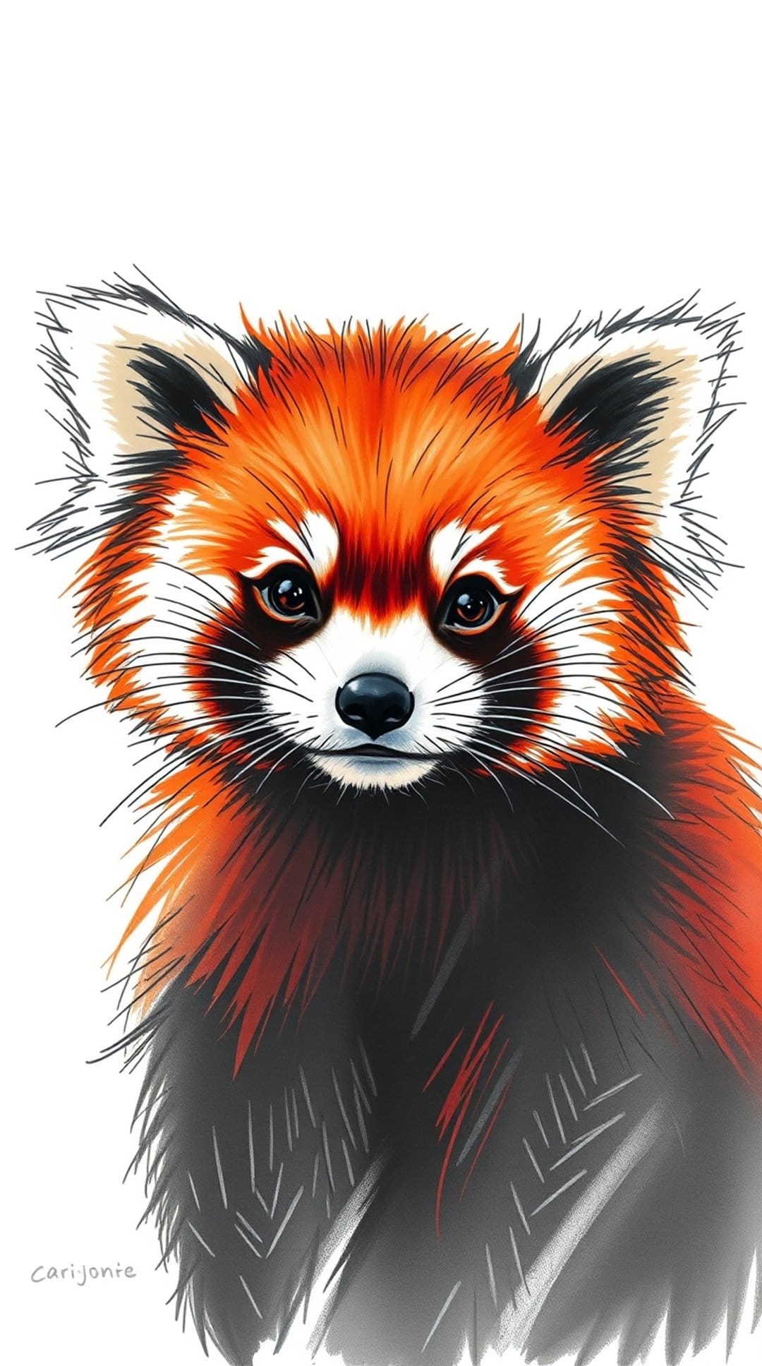 Red panda face with bright orange fur, white eye patches, a black nose, and detailed whiskers in a close-up view.