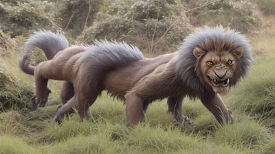 Lion,Scary,Grass,Animal,Mythical,Creature,Mythic,Legendary,Ai Artwork,Ai,Artwork,Wallpaper,Rare,Desktop Wallpaper,bushes,Growling