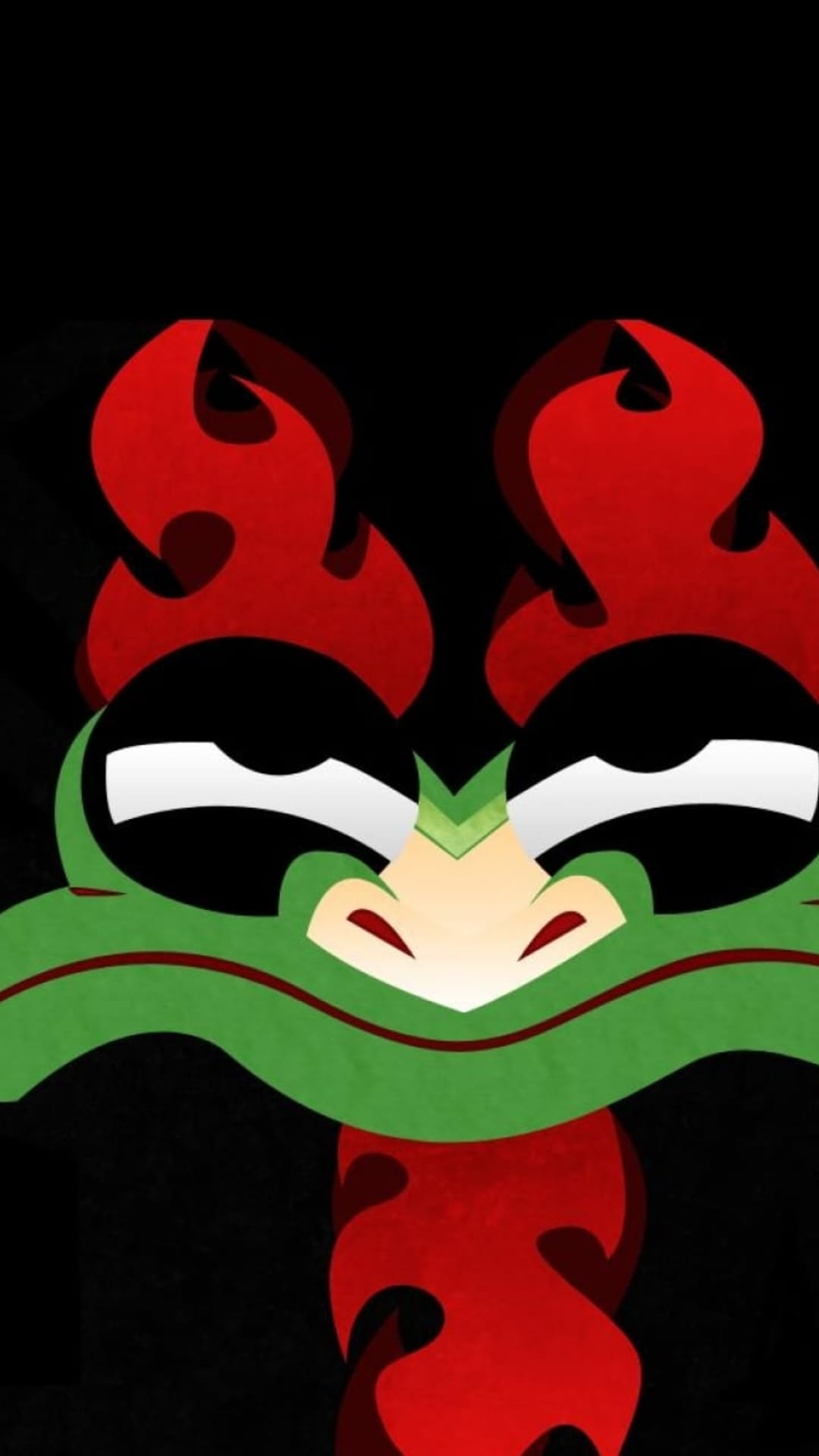 Green frog character wearing black sunglasses and upright red flame-shaped hair against a solid black backdrop.