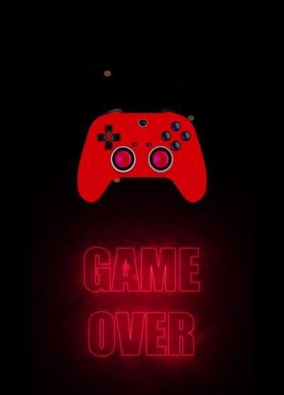 joystick,red,game over,inscription,red background,art