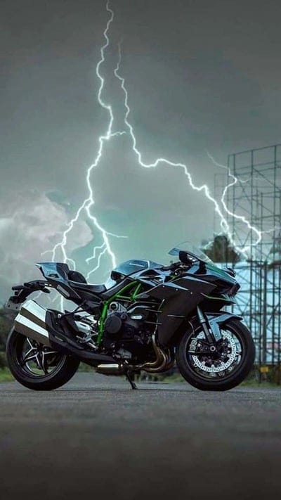 Kawasaki Ninja H2r, Thunder Lightning Background, bike, mobile wallpaper, android wallpaper, iPhone wallpaper, phone wallpaper