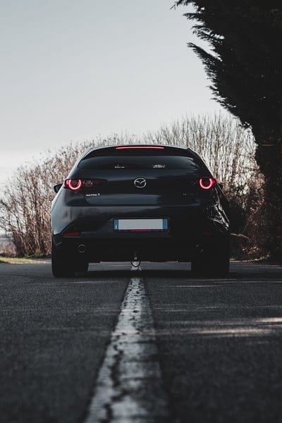mazda 3, mazda, car, black, back view, road, mobile wallpaper, android wallpaper, iPhone wallpaper, phone wallpaper