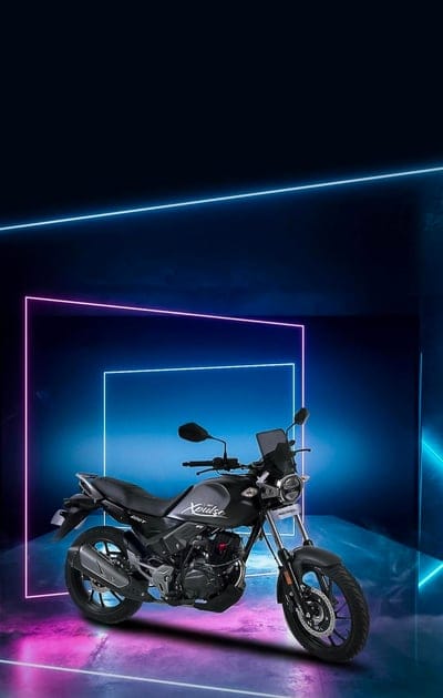 hero xpluse,hero,motorcycle,grey motorcycle,garage,neon