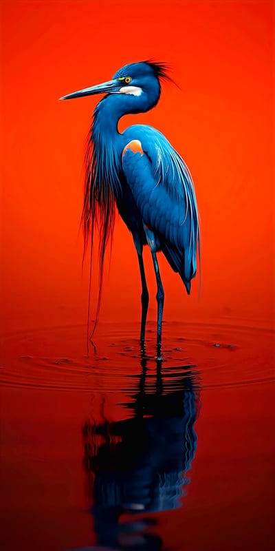 heron,bird,lake,blue,red,art