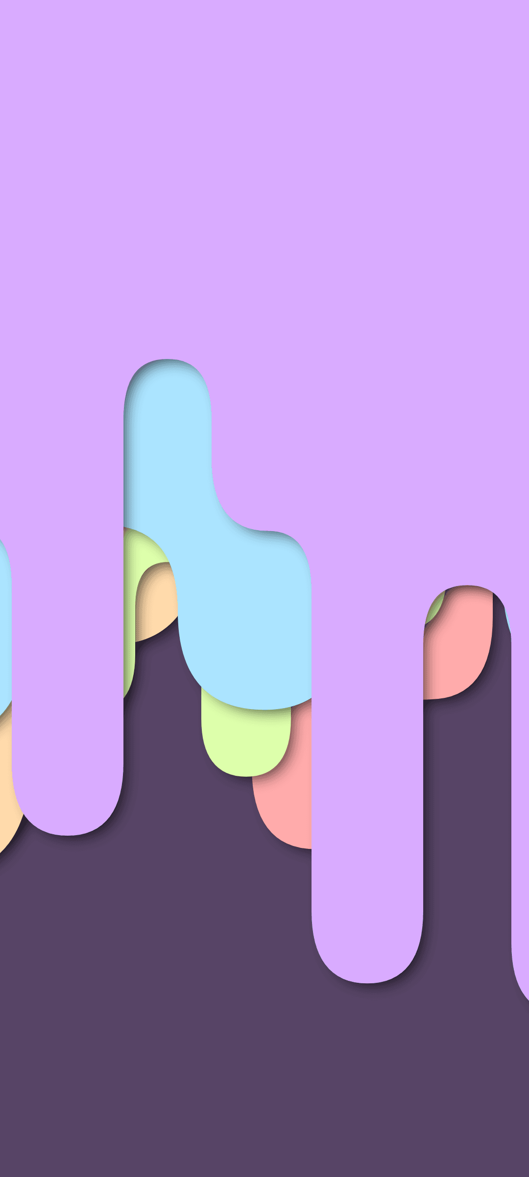 Overlapping pastel blobs in blue and yellow create a layered geometric pattern with subtle 3D shadows.