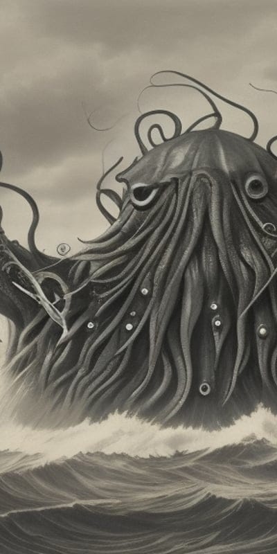 Cool,Dark,Scary,Animal,Mythical,Creature,Mythic,Legendary,Ai Artwork,Ai,Artwork,Wallpaper,Rare,Desktop Wallpaper,Sea,Waves,Storm,Black,Horror