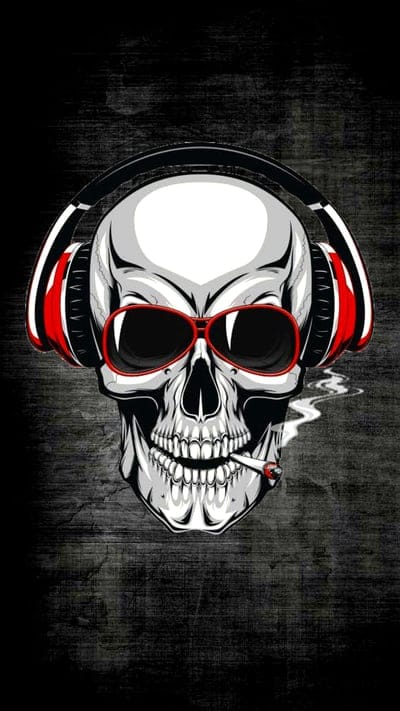 musical skull, headphones
