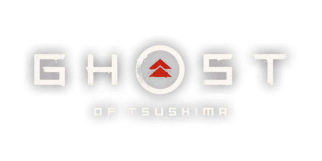 Ghost of Tsushima logo featuring black ink brush strokes and stylized Japanese calligraphy on a clear background.