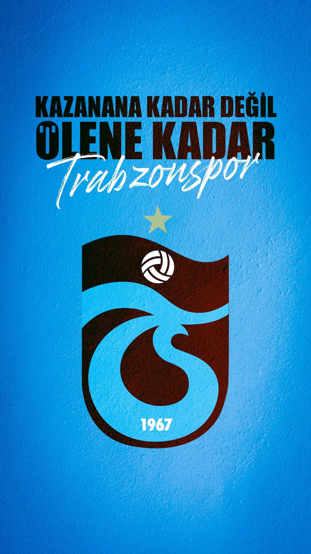 Trabzonspor crest and Turkish motto displayed on a vibrant blue background with maroon and light blue details.