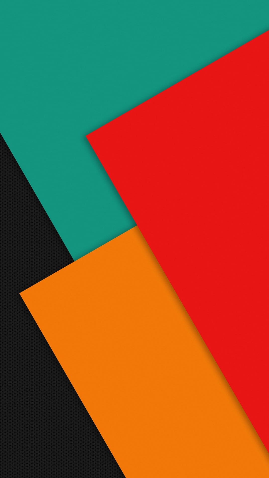 Teal and orange geometric triangles overlap on a textured black background with sharp lines and layered shadows.