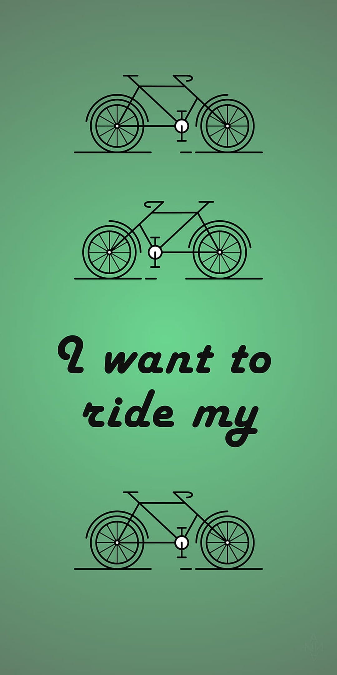 Black bicycle icons and script text centered on a smooth green gradient background for vertical screens.