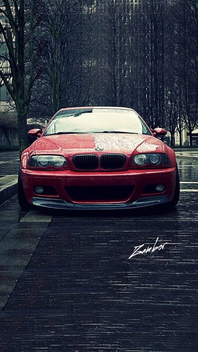 BMW E46 M3, car, rain, red, rims, tuned, mobile wallpaper, android wallpaper, iPhone wallpaper, phone wallpaper