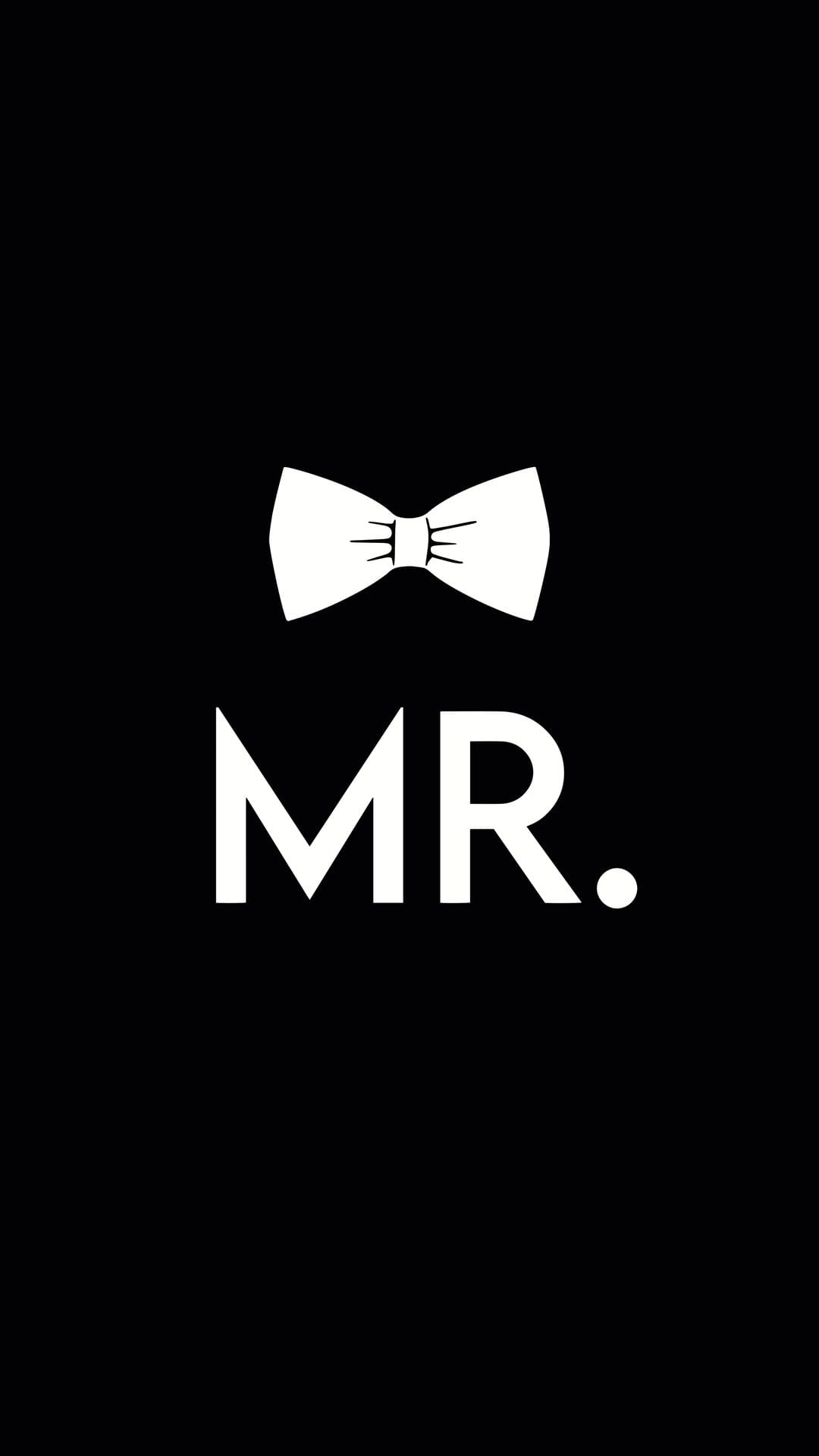 White bow tie and bold MR lettering centered on a solid black background with a clean minimalist aesthetic.