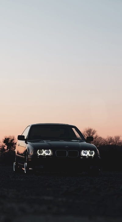 bmw, car, black, headlights, light, twilight, mobile wallpaper, android wallpaper, iPhone wallpaper, phone wallpaper
