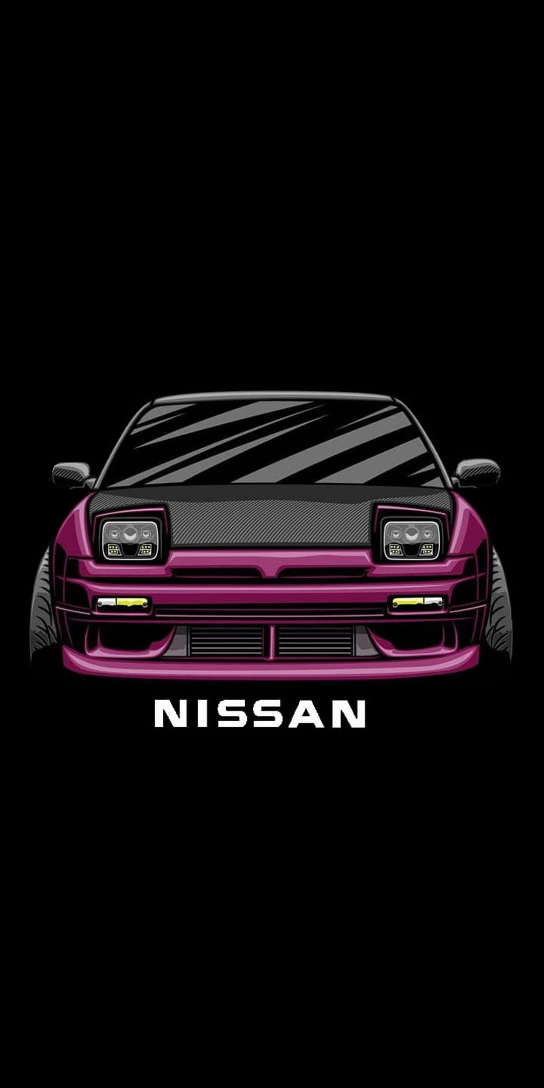 Purple Nissan RPS13 240SX with a carbon fiber hood and pop-up headlights centered on a black background.