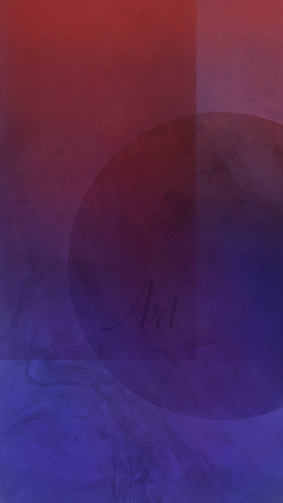 Crimson and violet gradient with a large transparent circle and cursive Art text over brushstroke textures.