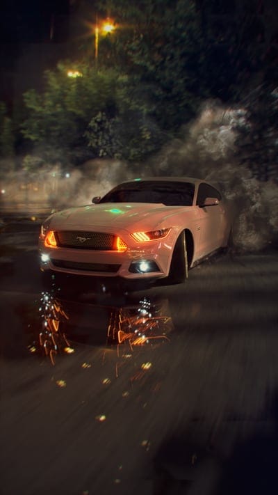 ford mustang,car,white,drift,reflection