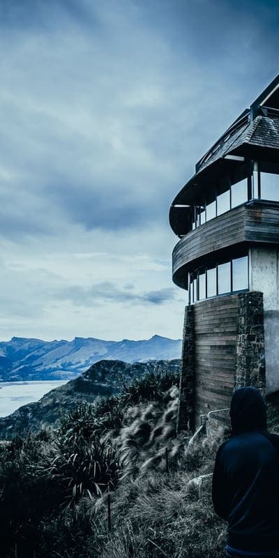 Architecture, Mountain, Landscape, Modern, Building, Scenic, Outdoors, Vista, Hills, Lake, Sky, Clouds, Tranquil, Remote, Contemporary, Travel, View, Structure, Nature, Exploration