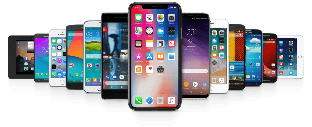 Smartphone illustration featuring a reflective glass screen and slim bezels isolated on a transparent background.