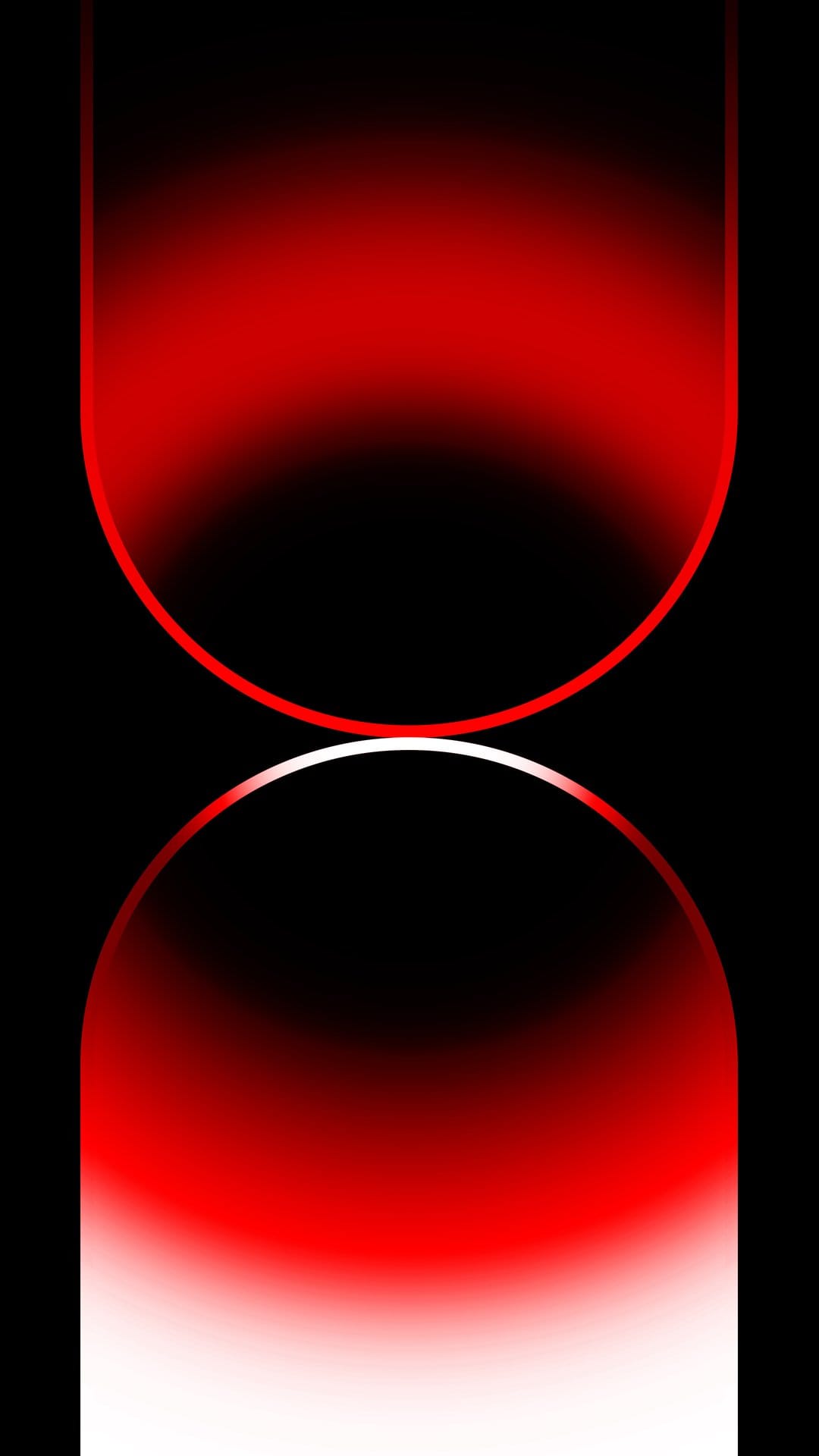 Glowing red arcs and soft crimson waves flowing across a deep black void for a minimalist mobile screen layout.