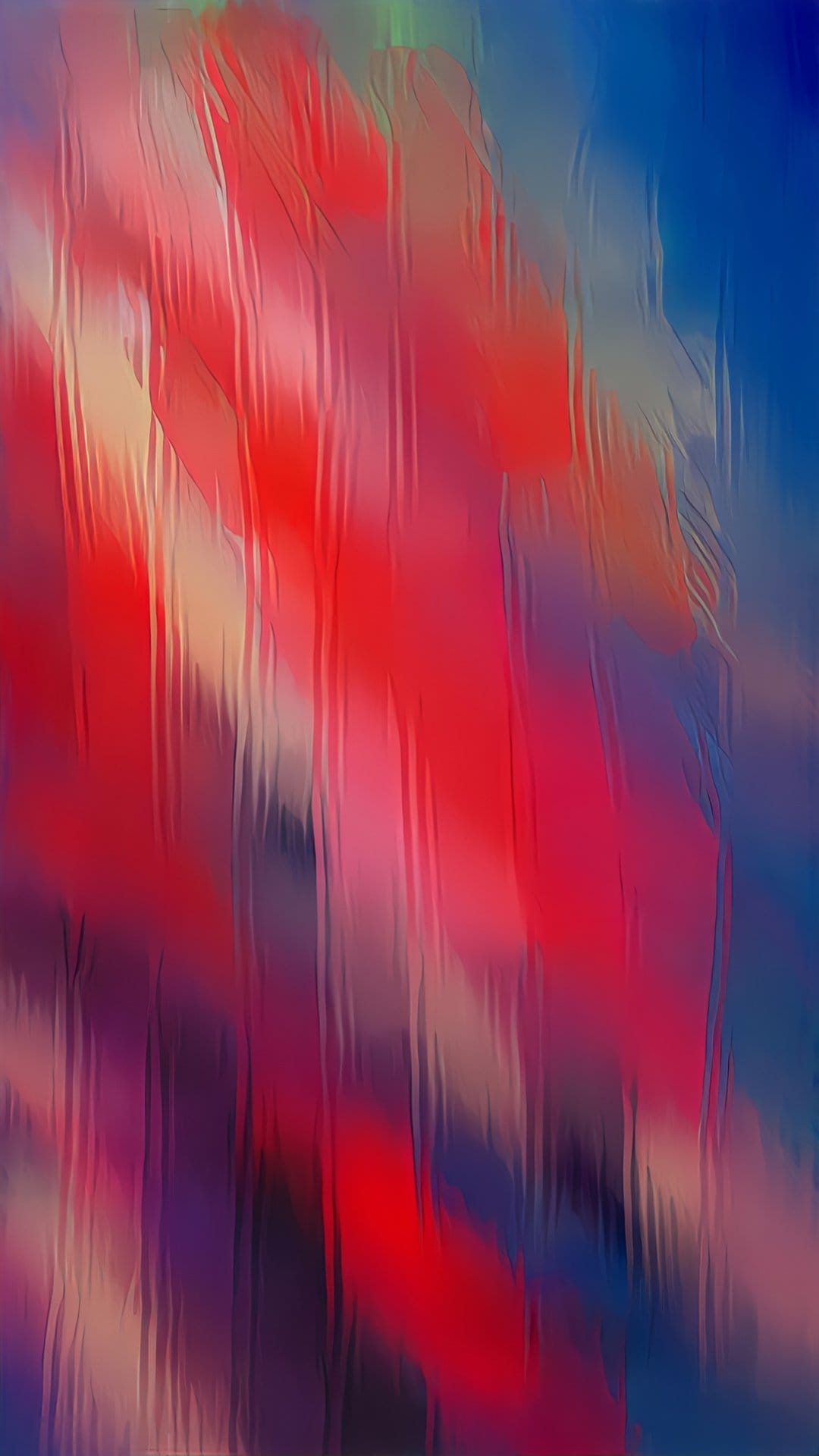 Vertical brushstrokes of crimson, indigo, and violet blend together in a textured, painterly abstract composition.