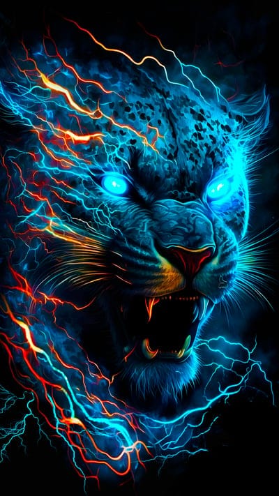 beast,eyes,grin,lightning,art