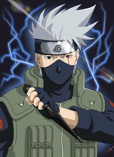 kakashi hatake,naruto,anime,character,sharingan,lightning,weapon,art