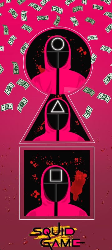 squid game,dollars,pink background