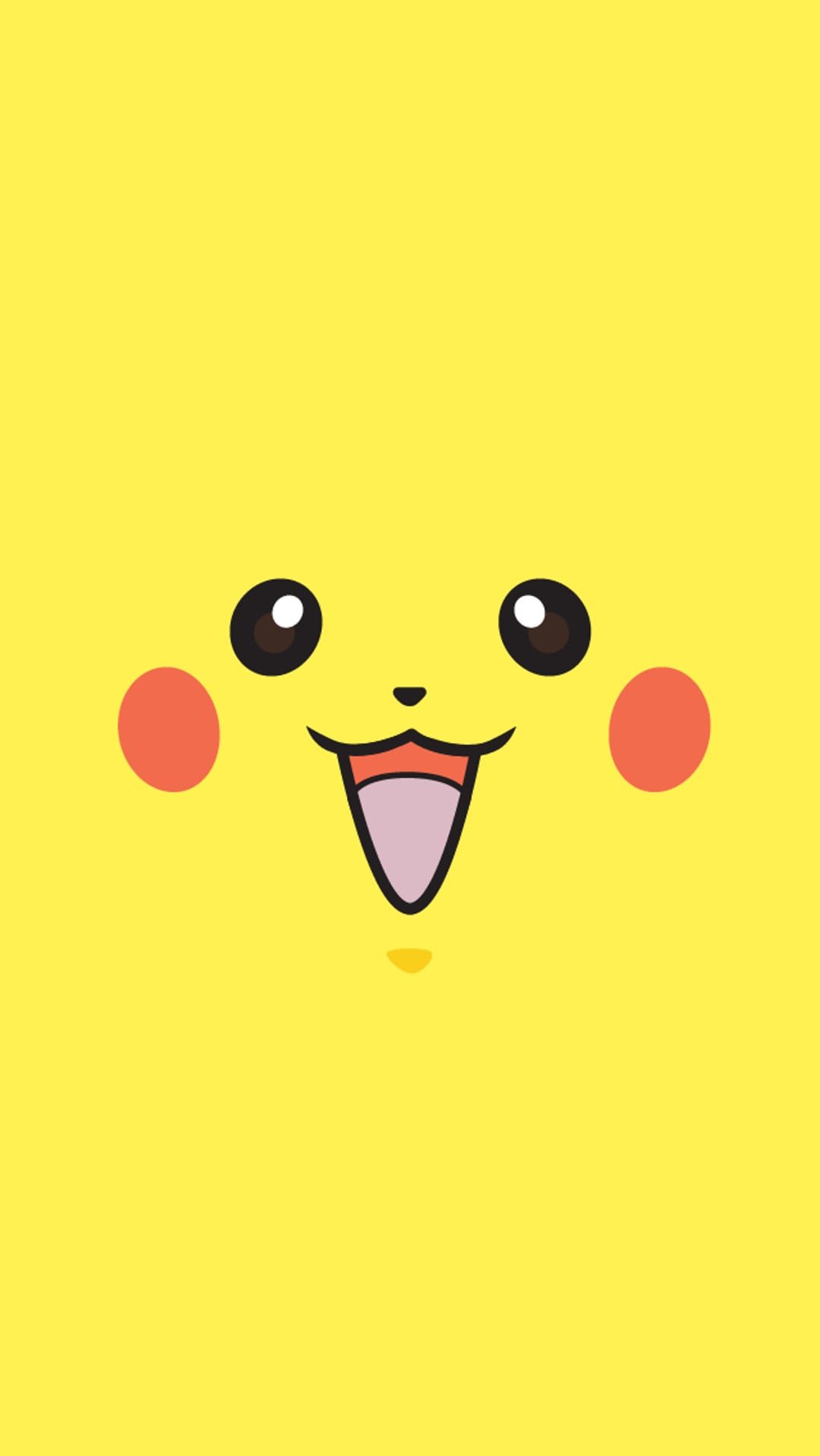 Pikachu smiles with its tongue out and red cheeks visible against a solid yellow background for phone screens.
