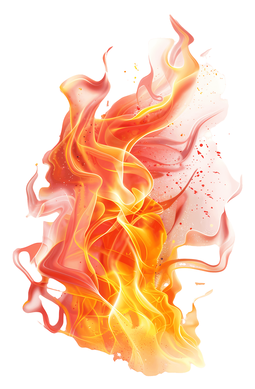 Fire flames abstract illustration with swirling orange glowing wisps and intense yellow heat light trails.
