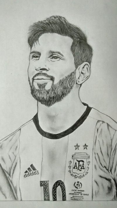 Pencil Drawing, Lionel Messi, football player, sketch art