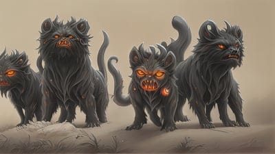 Cool,Dark,Hell,Scary,Animal,Mythical,Creature,Mythic,Legendary,Ai Artwork,Ai,Artwork,Wallpaper,Rare,Desktop Wallpaper,Black,Dogs